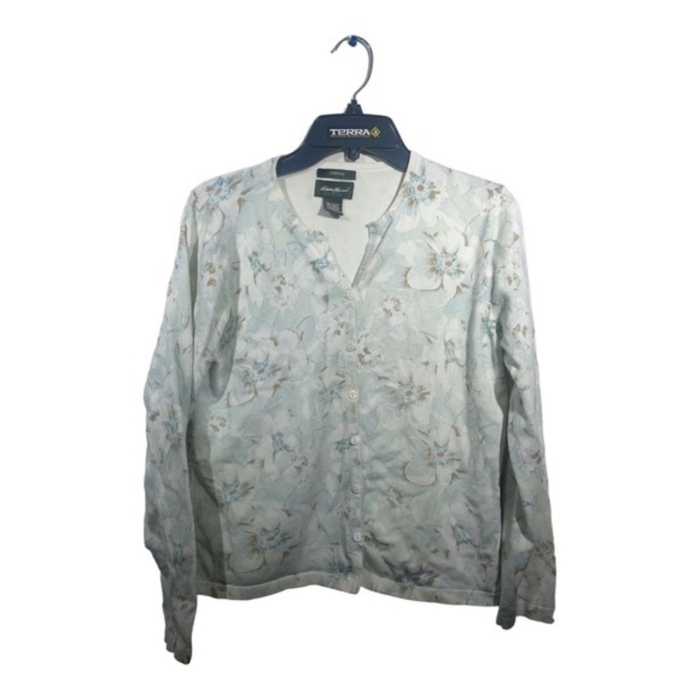 Eddie Bauer Womens Button Up Cardigan Sweater Floral Lightweight Cotton Blend Si